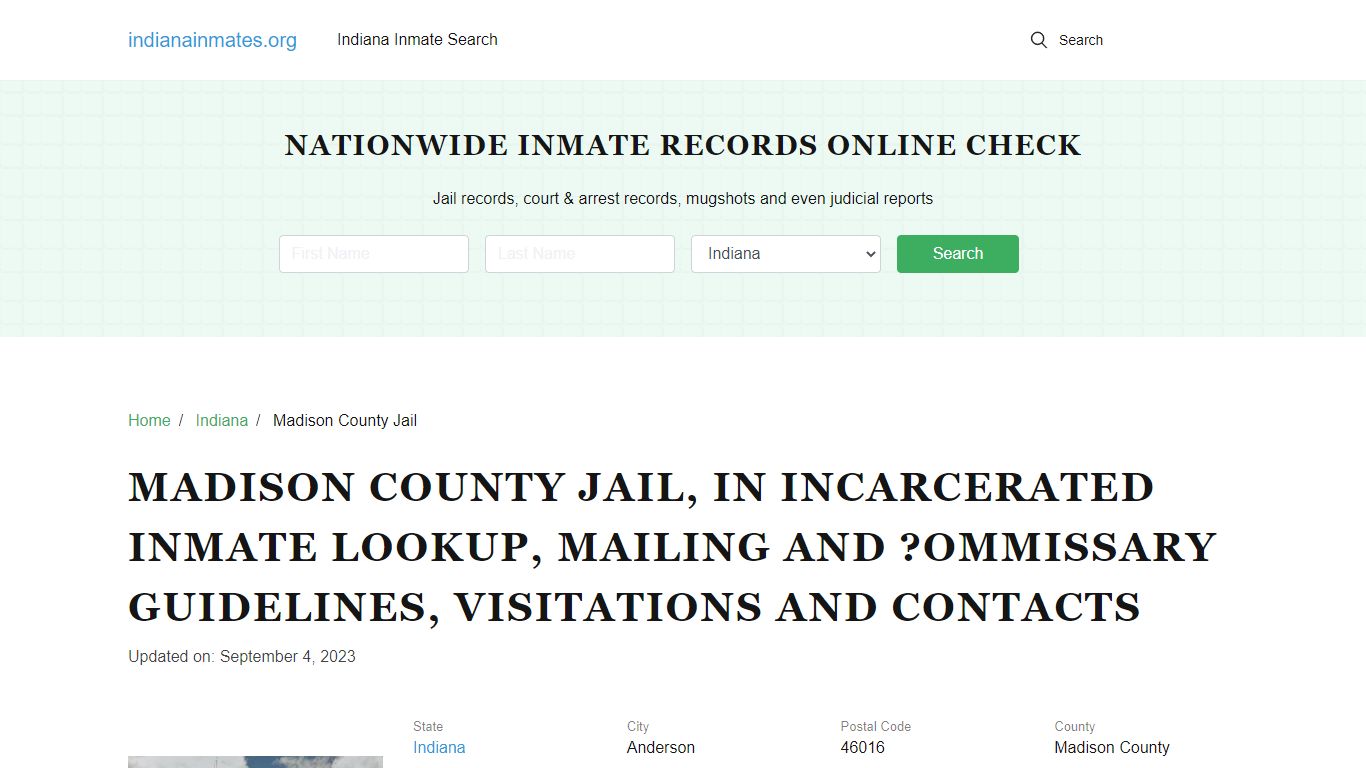 Madison County Jail, IN Incarcerated Inmate Lookup, Mailing and ...