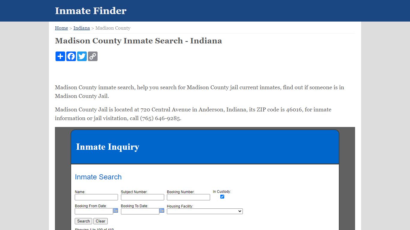Madison County Inmate Search - Indiana - Inmate Finder